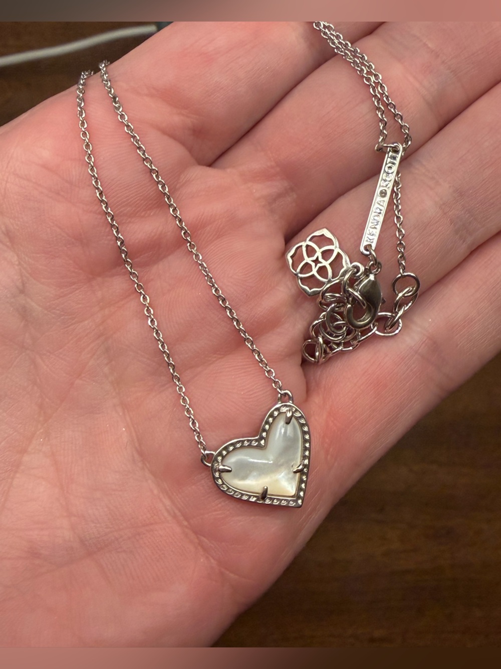 Kendra Scott Silver Heart Necklace with White Mother-of-Pearl